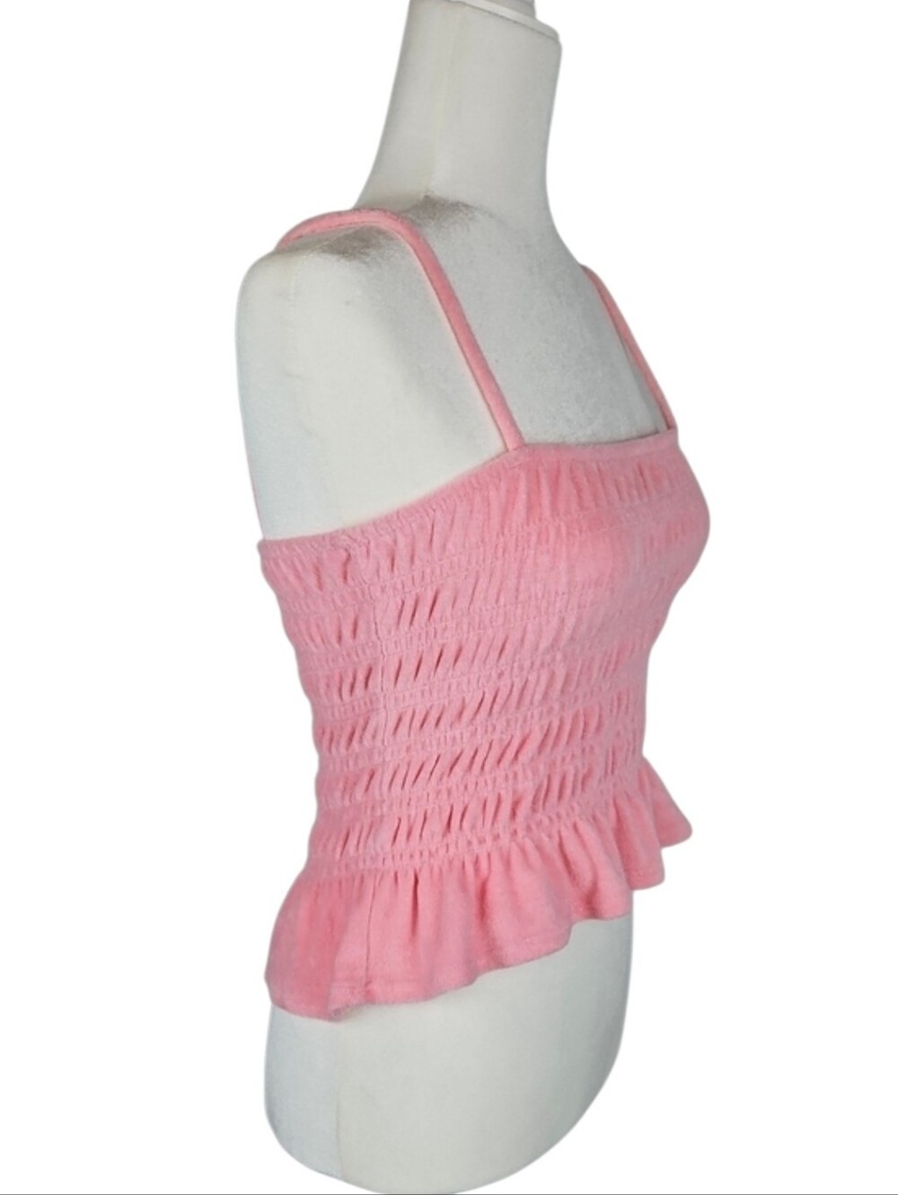 H&M Terry Peplum Cami Top Pink Casual Retro Y2K Style Ruched Terrycloth Top, S - Picture 4 of 7